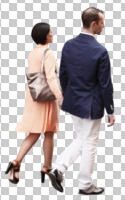 back, caucasian, couple, cutout, cutout couples, cutout people, day, diffuse, diffused light, elevated, smart, smart casual, summer, walking