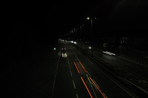 artificial lighting, car lights, city lights, elevated, England, evening, London, night, outdoor lighting, road, The United Kingdom, urban, winter