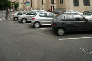 Bourgogne, building, car, church, day, Dijon, eye level view, France, overcast, parking, summer