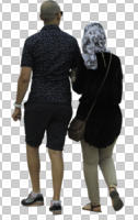 back, casual, couple, cutout, cutout couples, cutout people, day, diffuse, diffused light, eye level view, middleastern, spring, walking