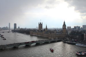 aerial view, Big Ben, bridge, city, day, England, London, Palace of Westminster, river, spring, sunny, The United Kingdom, urban