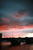 architecture, dusk, England, eye level view, London, overcast, river, silhouette, sky, sunset, The United Kingdom