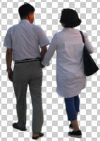 asian, back, casual, couple, cutout, cutout couples, cutout people, day, diffuse, diffused light, eye level view, summer, walking