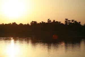 clear, dusk, East Timor, Egypt, Egypt, eye level view, river, river Nile, silhouette, sky, sun, vegetation