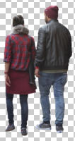 autumn, back, casual, caucasian, couple, cutout, cutout couples, cutout people, day, eye level view, natural light, walking