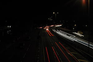 artificial lighting, car lights, city lights, elevated, England, evening, London, night, outdoor lighting, road, The United Kingdom, urban, winter