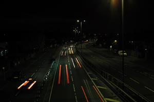 artificial lighting, car lights, city lights, elevated, England, evening, London, night, outdoor lighting, road, The United Kingdom, urban, winter