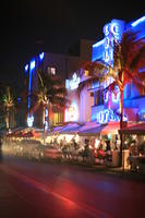 artificial lighting, cafe, eye level view, Florida, hotel, Miami, night, sign, street, The United States, winter