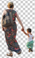 back, casual, caucasian, couple, cutout, cutout couples, cutout people, day, eye level view, mother and child, summer, sunny, walking