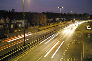 artificial lighting, car, car lights, city lights, elevated, England, evening, London, night, outdoor lighting, road, The United Kingdom, traffic, urban, winter