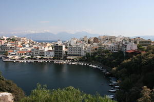 Agios Nikolaos, autumn, boat, day, elevated, Greece, Lasithi, marina, town, transport