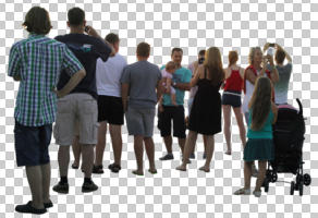 casual, caucasian, cutout, cutout groups, cutout people, day, diffuse, diffused light, eye level view, group, standing, summer