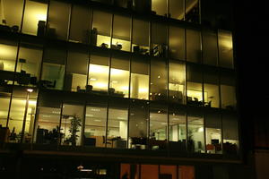 artificial lighting, below, England, facade, London, night, office, office building, The United Kingdom