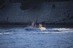 coastline, Croatia, day, Dubrovacko-Neretvanska, eye level view, group, Korcula, people, sailing, seascape, speedboat, summer, transport