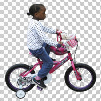 African, black, casual, cutout, cutout kids, cutout people, cycling, day, diffuse, diffused light, eye level view, girl, natural light, side, summer