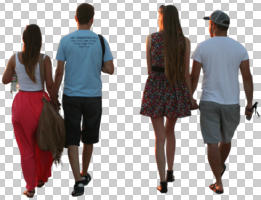 back, casual, caucasian, couple, cutout, cutout groups, cutout people, day, eye level view, group, natural light, people, summer, sunny, walking