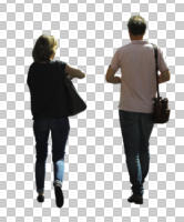 back, caucasian, cutout, cutout couples, cutout people, day, eye level view, people, smart casual, summer, sunny, walking