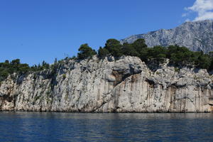 coastline, Croatia, day, eye level view, Makarska, rockery, seascape, Splitsko-Dalmatinska, summer, tree, vegetation