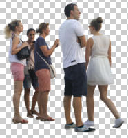 casual, cutout, cutout groups, cutout people, day, diffuse, diffused light, eye level view, group, people, standing, summer