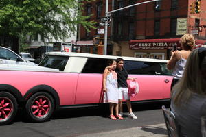 boy, car, day, eye level view, girl, group, Manhattan, New York, people, street, sunny, The United States