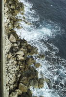 afternoon, cliffs, day, looking down, Monaco, Monte Carlo, Monte-Carlo, museum, overcast, seascape, sun glare, top-down perspective, water, waves, winter