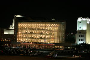 artificial lighting, building, eye level view, facade, Florida, Miami, night, parking, The United States, winter