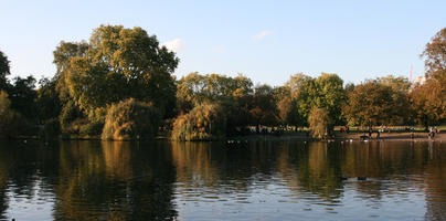 afternoon, autumn, day, England, eye level view, lake, London, park, sunny, The United Kingdom, treeline