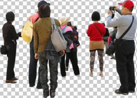 asian, back, casual, cutout, cutout groups, cutout people, day, diffuse, diffused light, eye level view, group, people, standing, summer