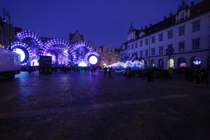 artificial lighting, Dolnoslaskie, eye level view, night, outdoor lighting, pavement, Poland, square, winter, Wroclaw