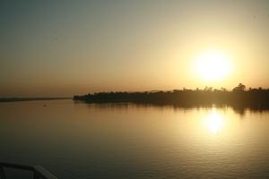 clear, dusk, East Timor, Egypt, Egypt, eye level view, river, river Nile, sky, sun, sunset, vegetation