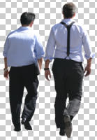 back, business, caucasian, couple, cutout, cutout couples, cutout people, day, eye level view, man, summer, sunny, walking