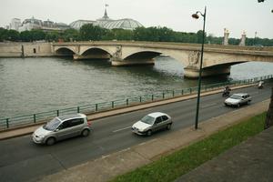 bridge, car, elevated, France, Ile-De-France, overcast, Paris, path, river, road, spring, transport