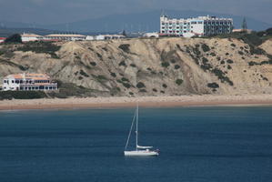 beach, cliffs, day, elevated, open space, Portugal, Portugal, rocks, Sagres, sailboat, seascape, shore, summer, sunlight, sunny