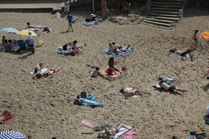 Aquitaine, beach, Biarritz, day, elevated, France, people, spring, sunbathing, sunlight, sunny, sunshine