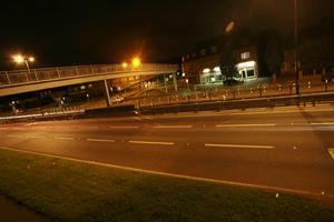 artificial lighting, elevated, England, evening, grass, London, road, The United Kingdom, vegetation