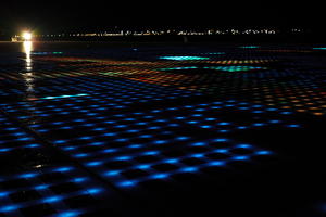 artificial lighting, Croatia, eye level view, floor, LED, night, plaza, spring, urban, wet, Zadar, Zadarska