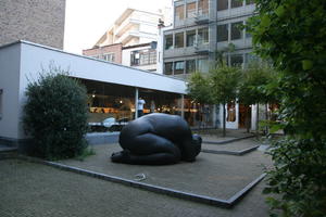 artificial lighting, Belgium, Brussels, bush, eye level view, garden, sculpture, summer