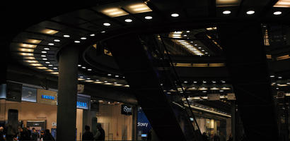 artificial lighting, ceiling, eye level view, indoor lighting, light, Poland, Poznan, shopping centre, Wielkopolskie