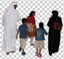 arabic, artificial lighting, back, cutout, cutout groups, cutout people, eye level view, family, group, indoor lighting, middleastern, people, walking