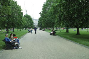 alley, day, England, eye level view, grass, Hyde Park, London, overcast, park, people, reading, sitting, spring, The United Kingdom, tree, vegetation