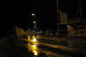 artificial lighting, boat, city, Croatia, eye level view, ferry, night, spring, street, street light, wet, Zadar, Zadarska