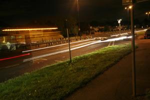 artificial lighting, effect, England, evening, eye level view, grass, London, road, The United Kingdom, vegetation