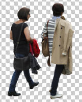 ambient light, back, casual, caucasian, couple, cutout, cutout couples, cutout people, day, eye level view, natural light, walking