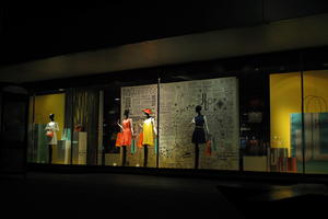 artificial lighting, England, eye level view, London, mannequin, night, outdoor lighting, retail, shop, The United Kingdom