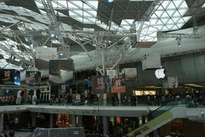 ceiling, day, elevated, England, eye level view, indoor lighting, interior, London, mall, natural light, retail, shop, shopping centre, sign, The United Kingdom