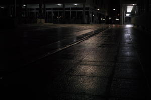 artificial lighting, city, Croatia, eye level view, night, pavement, pavement, paving, plaza, spring, wet, Zadar, Zadarska