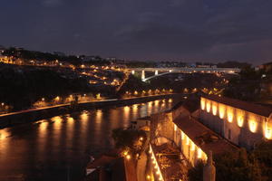 artificial lighting, cityscape, elevated, night, Porto, Porto, Portugal, river, spring, urban