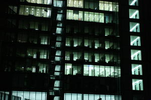 artificial lighting, below, building, England, facade, London, night, office, The United Kingdom