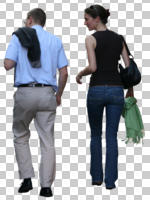 back, casual, caucasian, couple, cutout, cutout couples, cutout people, day, eye level view, natural light, summer, walking