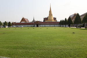 Bangkok, day, evergreen, eye level view, grass, hedge, Krung Thep Mahanakhon, park, summer, sunny, temple, Thailand, tree